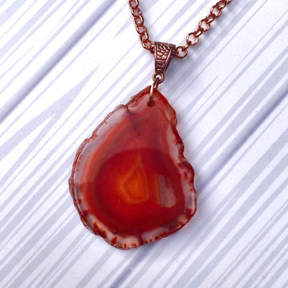 Red Agate gemstone pendant copper chain necklace