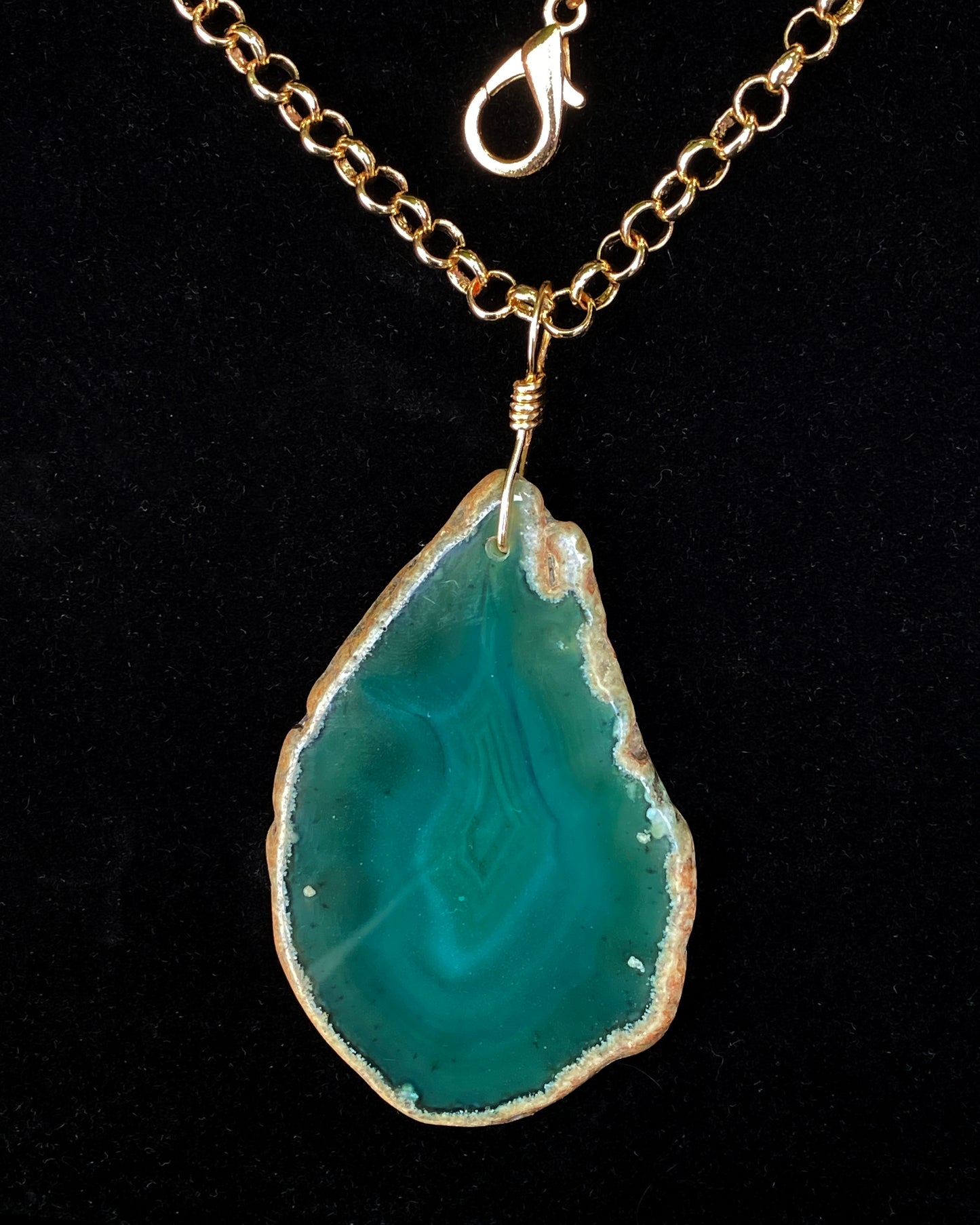 Green Agate gemstone Slice chain Necklace