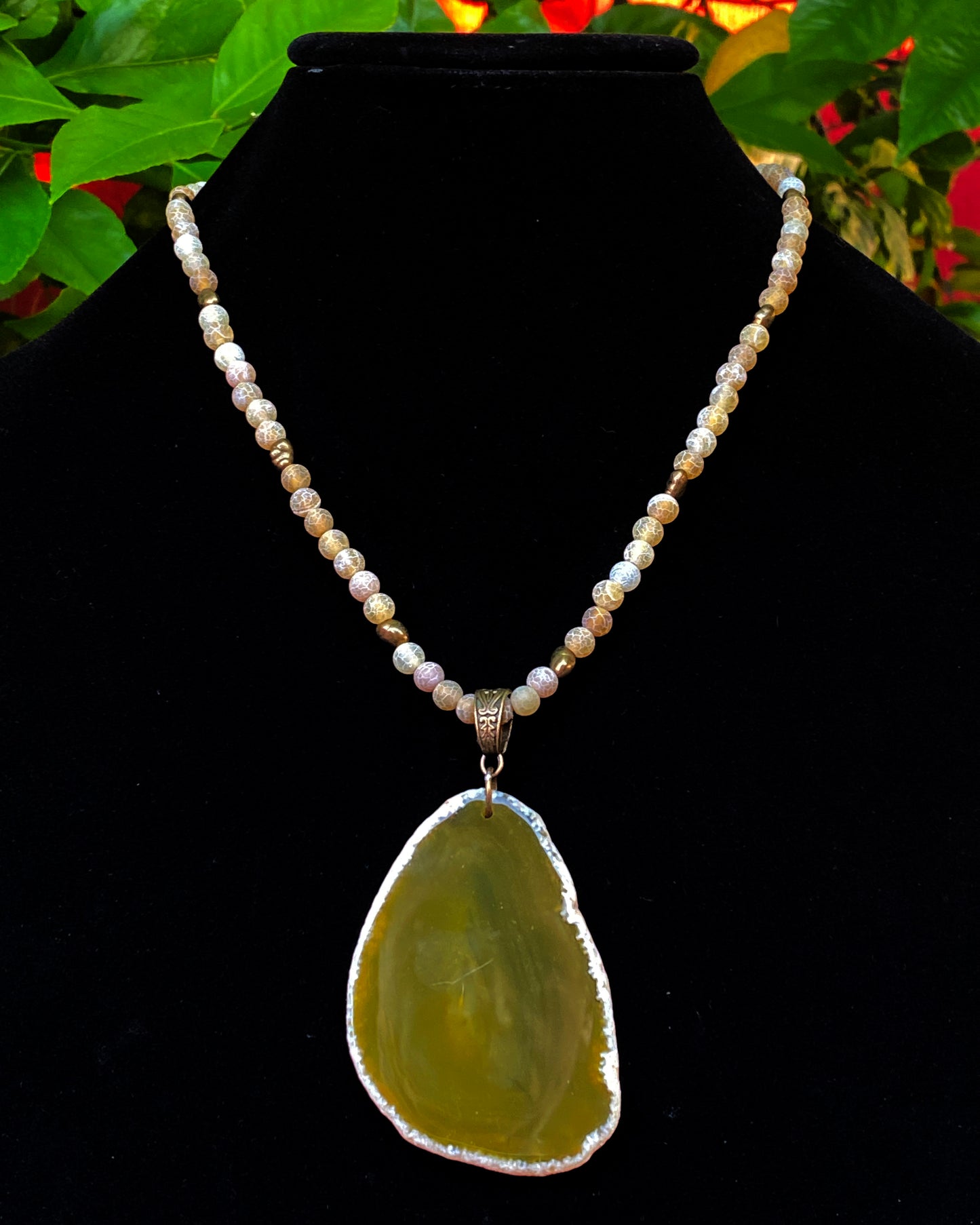 Yellow Agate Slice Beaded Necklace