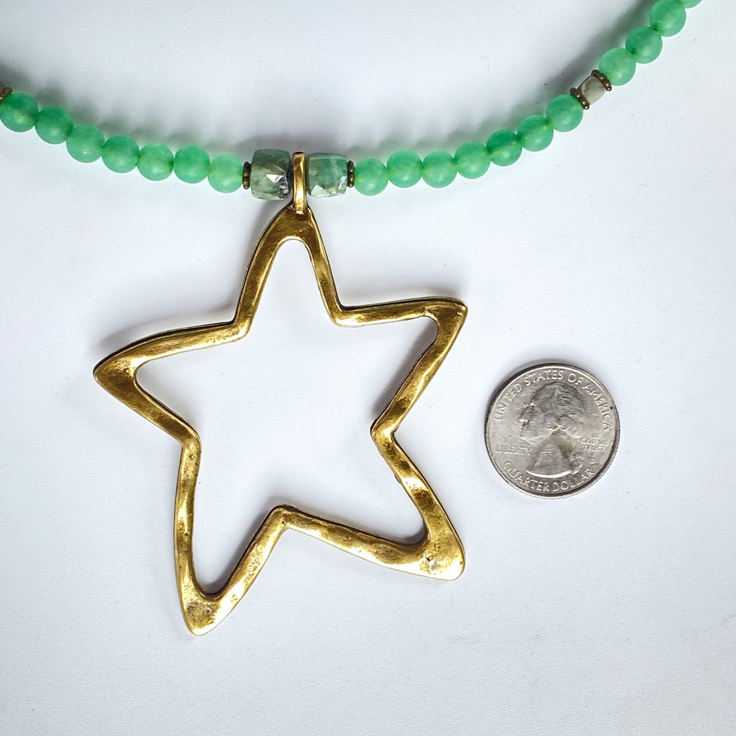 Emerald and Green Agate gemstone Star necklace