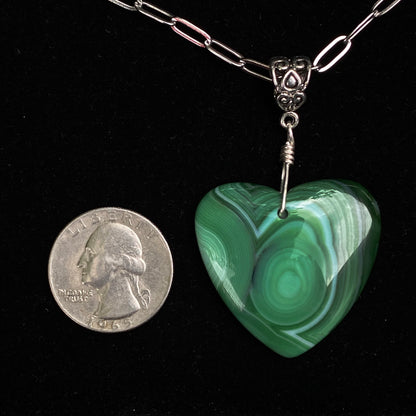 Green Banded Agate Heart Necklace