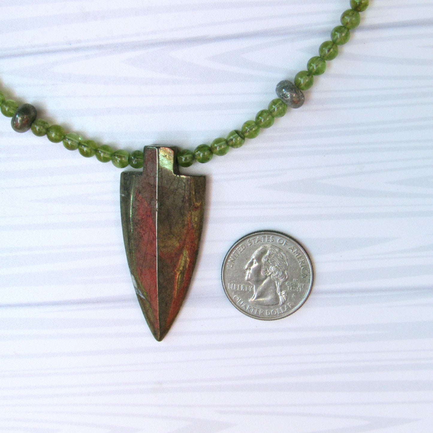 Peridot and Pyrite Arrowhead Necklace