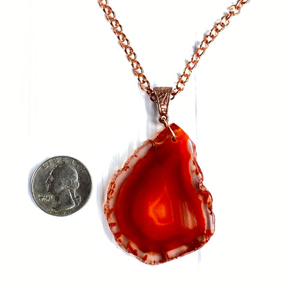 Red Agate gemstone pendant copper chain necklace