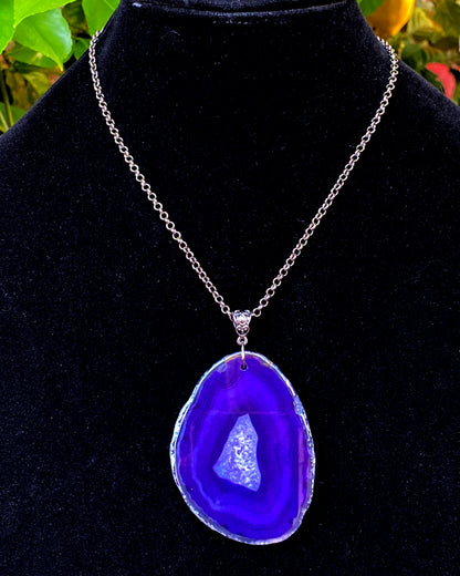 Purple Agate gemstone Slice chain Necklace