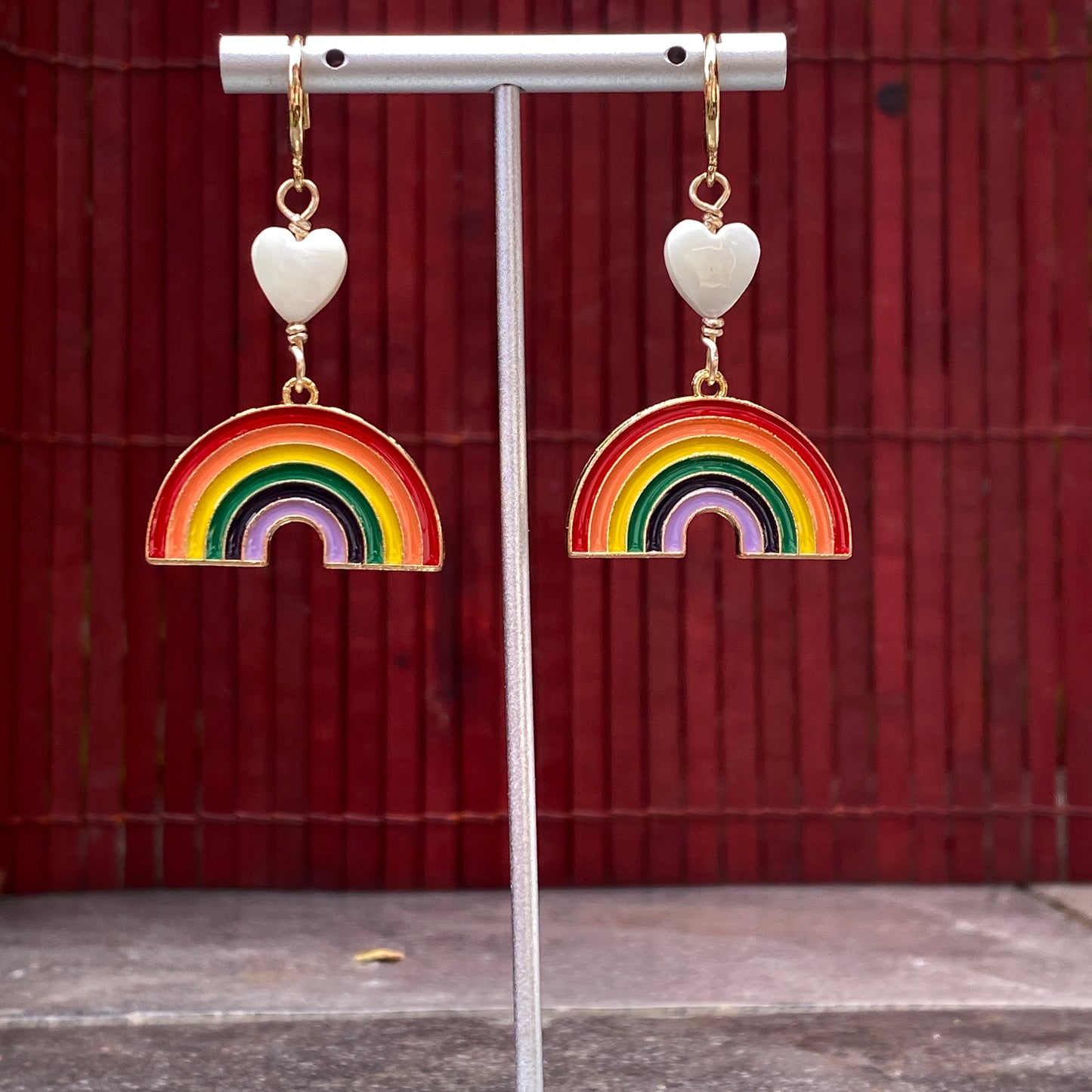 Mother of Pearl Heart and Rainbow Drop earrings