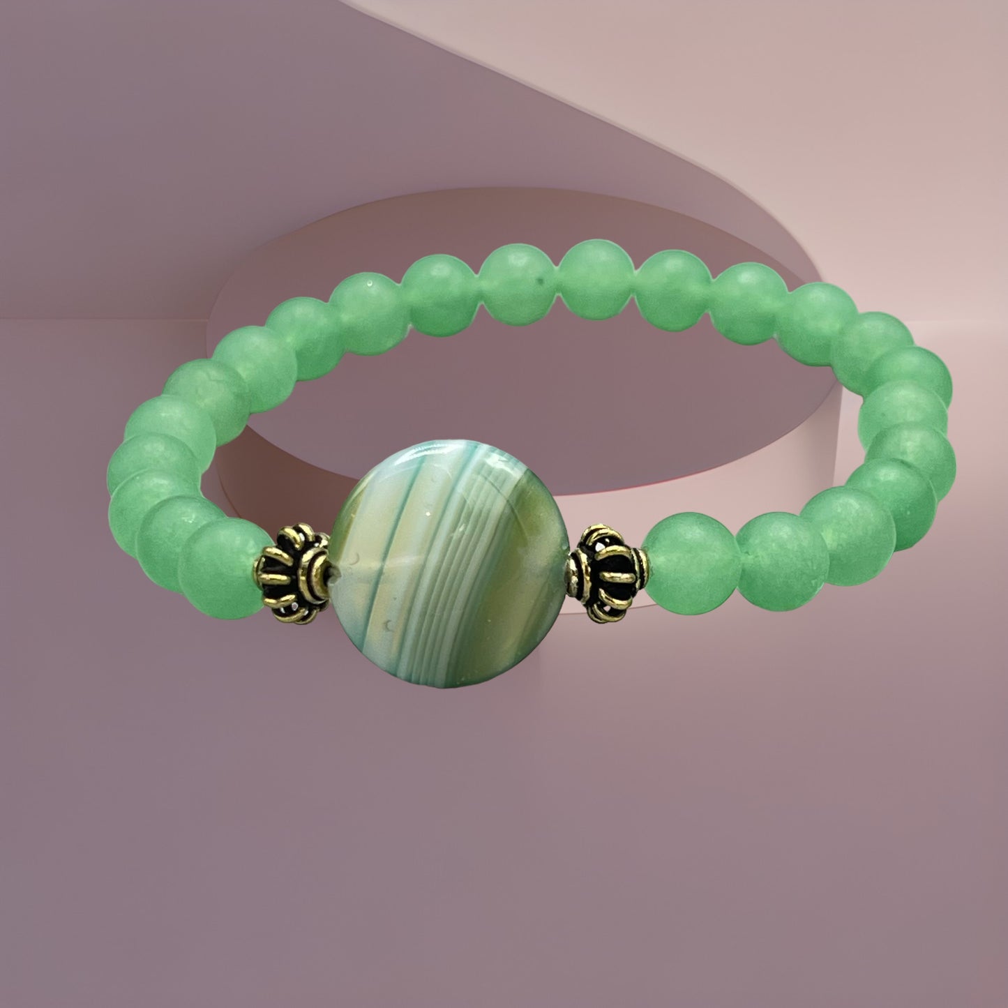 Green Agate and Brass Bracelet