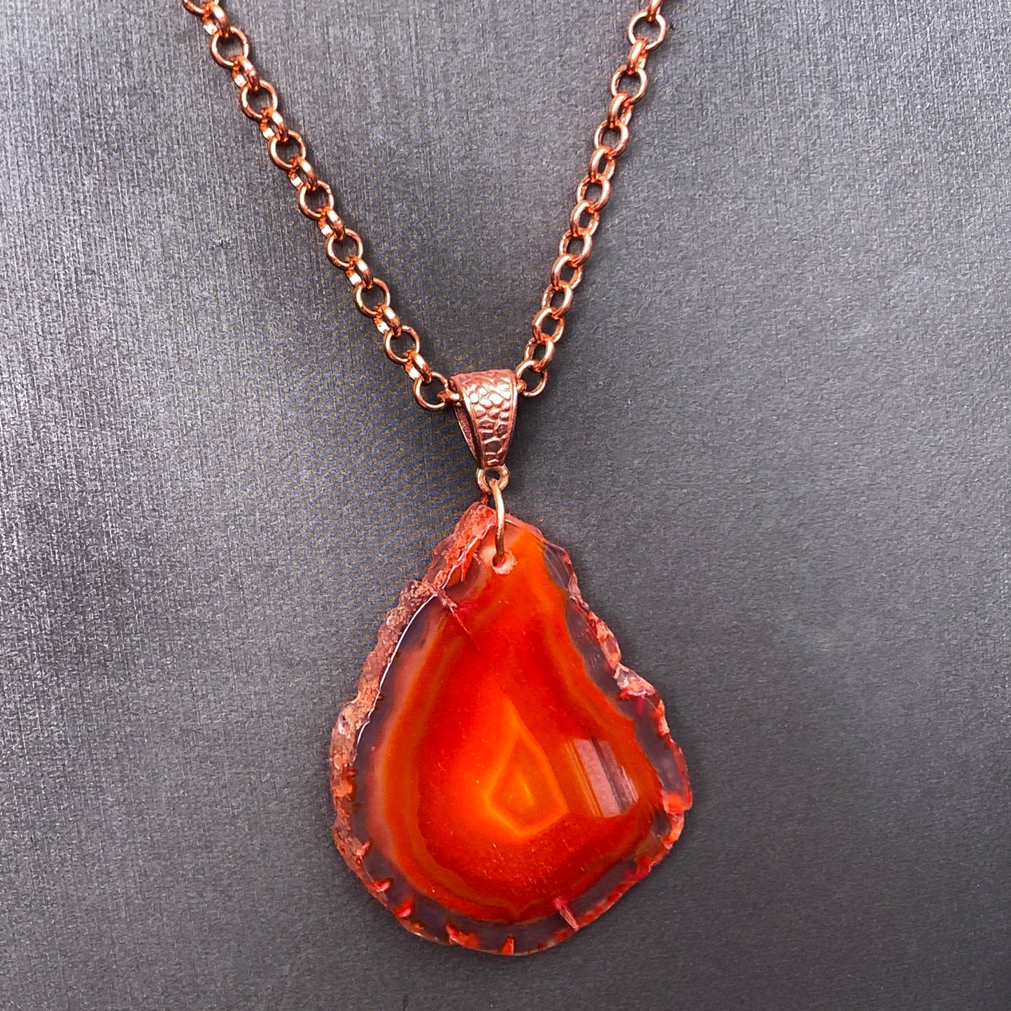 Red Agate gemstone pendant copper chain necklace