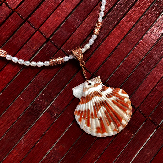 Beaded Pearl Necklace with Shell Pendant