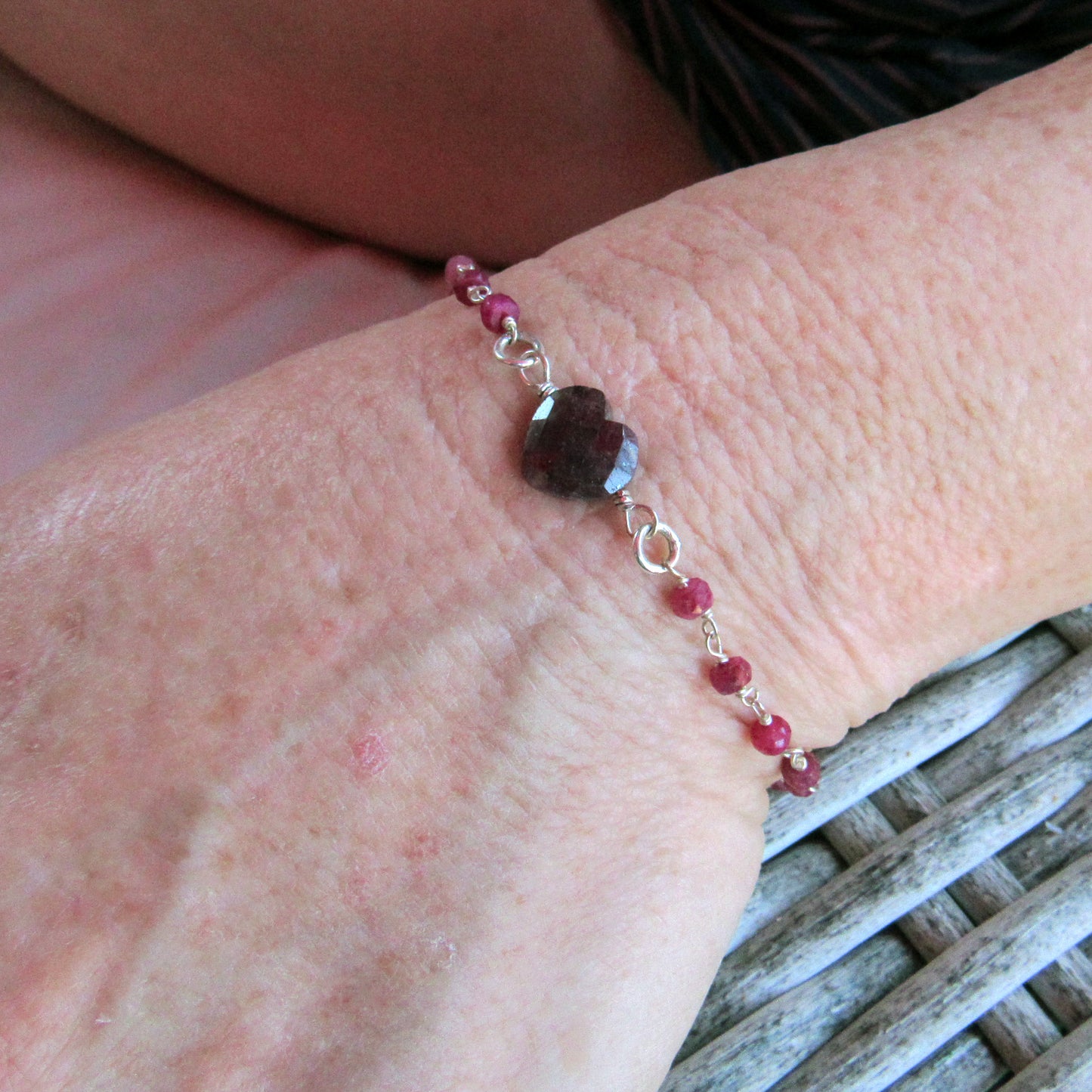 Ruby and Sterling Silver Heart Bracelet