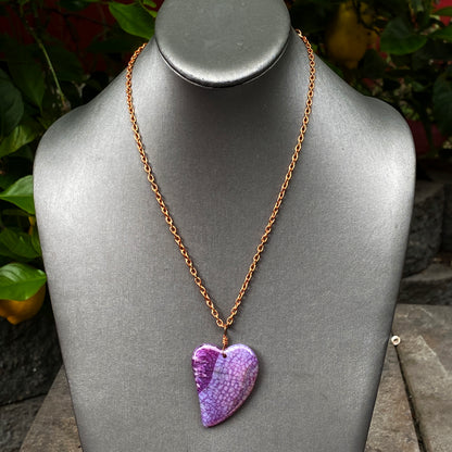 Pink Druzy Agate Heart Necklace