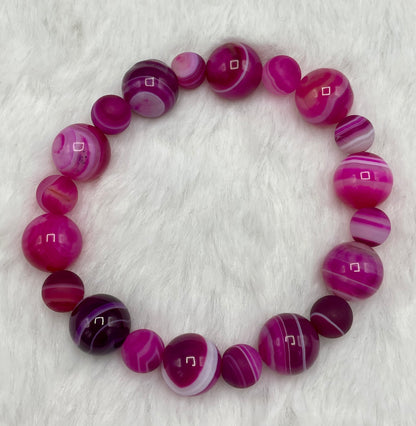 Pink Banded Agate gemstone Chunky Beaded Bracelet