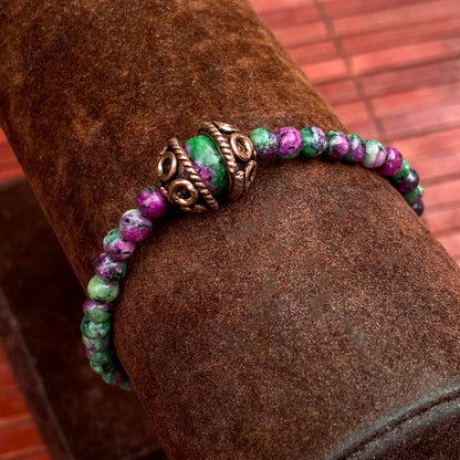 Ruby Zoisite and Copper Beaded Bracelet