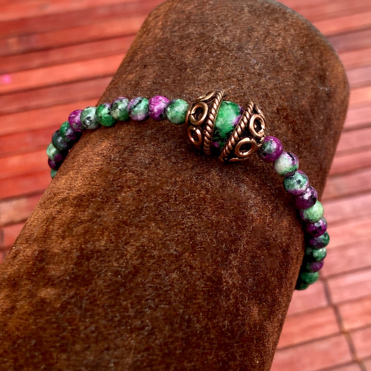 Ruby Zoisite and Copper Beaded Bracelet