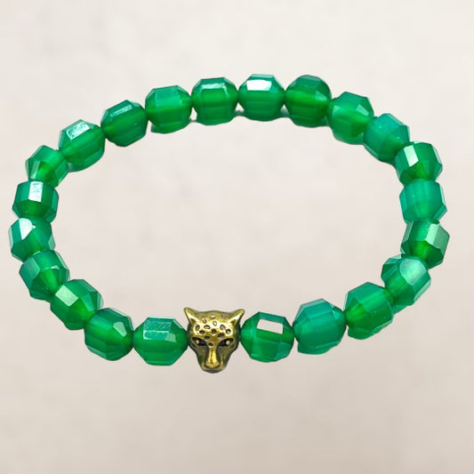 Green Agate and Leopard  Charm Bracelet