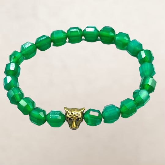 Green Agate and Leopard  Charm Bracelet