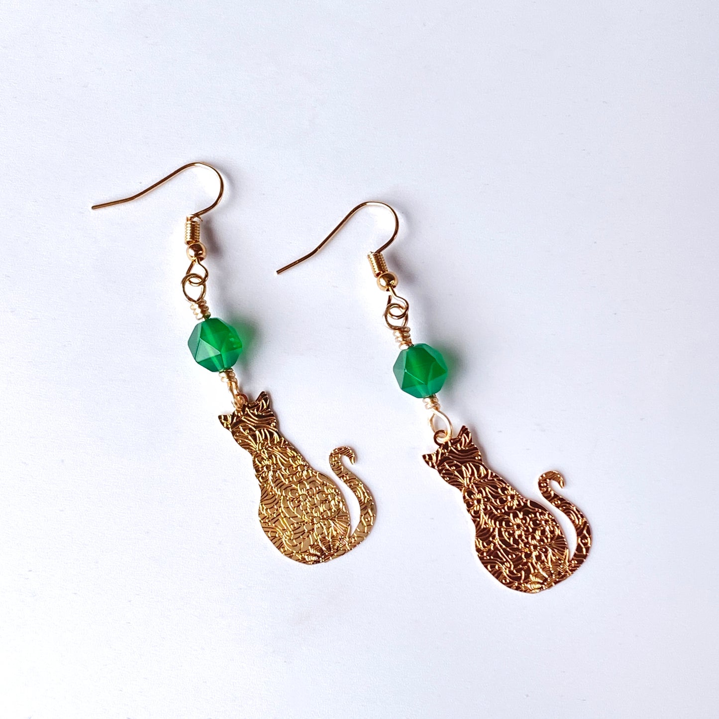 Green Agate Kitty Cat Earrings