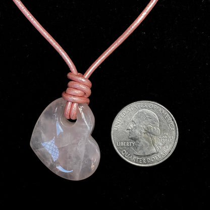 Rose Quartz Heart genuine leather Necklace