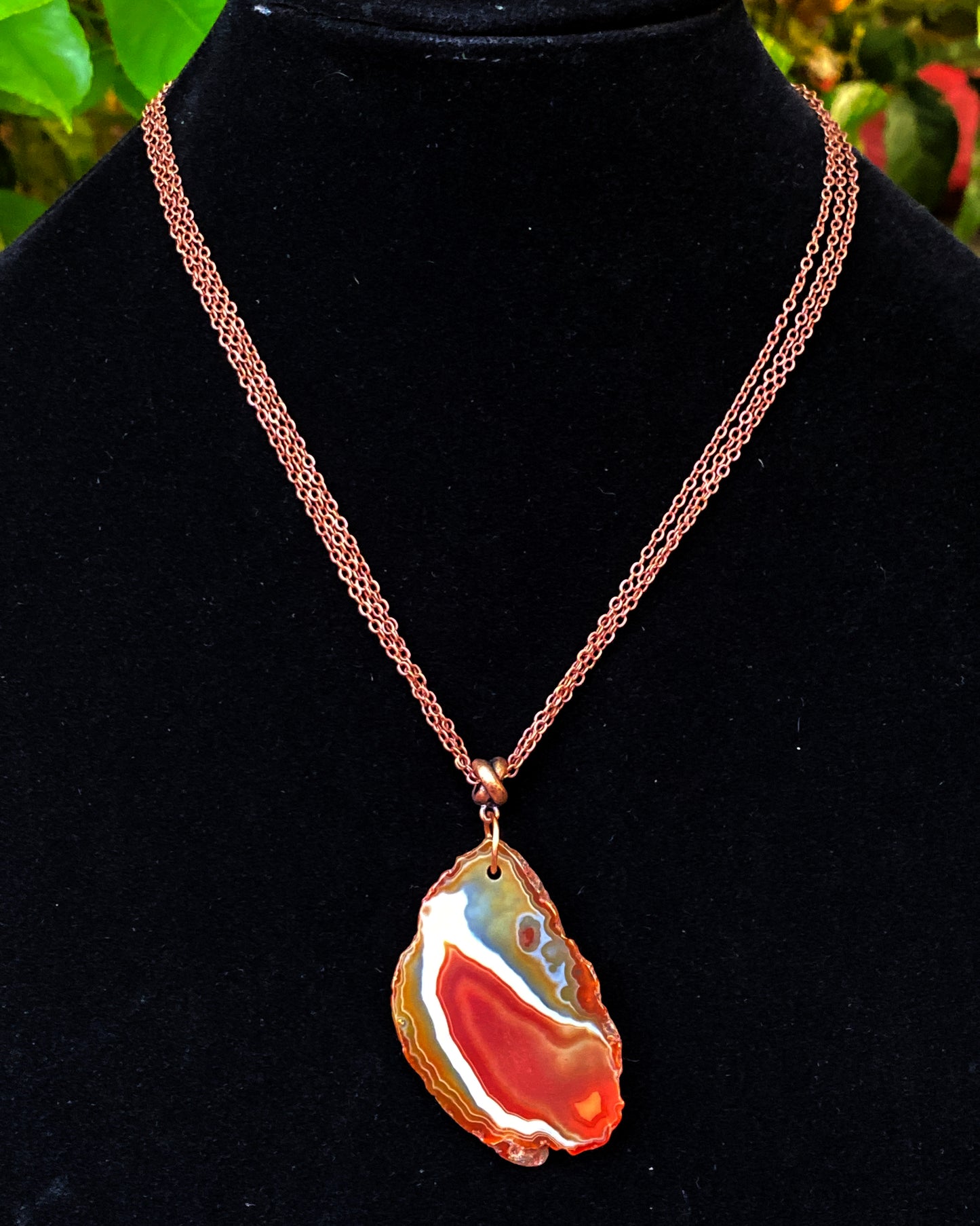 Red Agate Slice pendant copper chain necklace