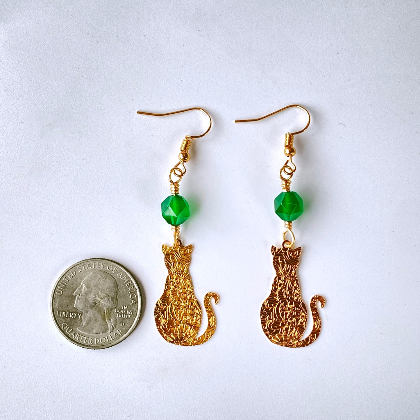 Green Agate Kitty Cat Earrings