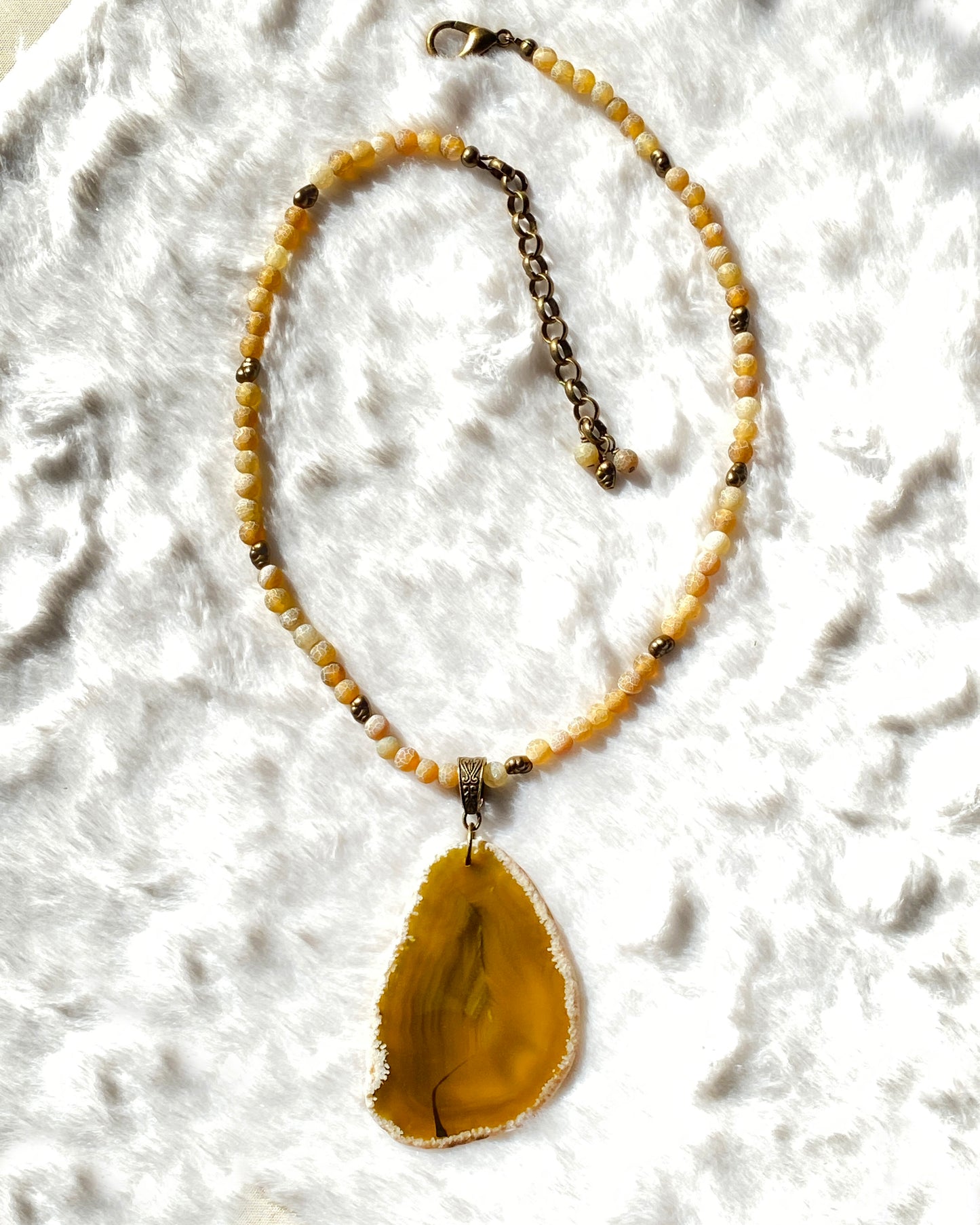 Yellow Agate Slice Beaded Necklace