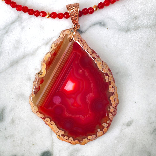 Red Agate gemstone Slice Beaded Necklace