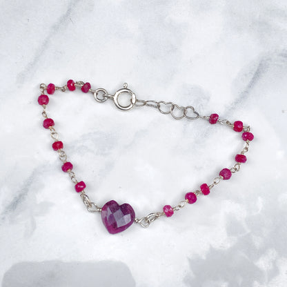 Ruby and Sterling Silver Heart Bracelet