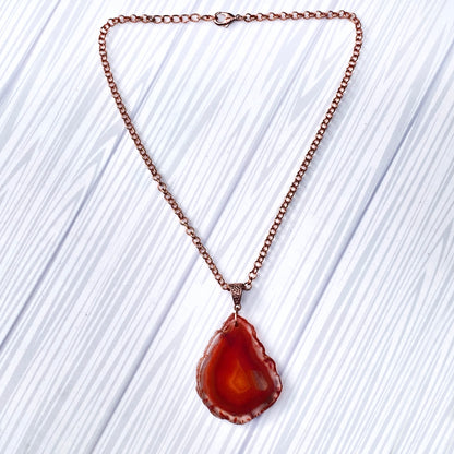 Red Agate gemstone pendant copper chain necklace