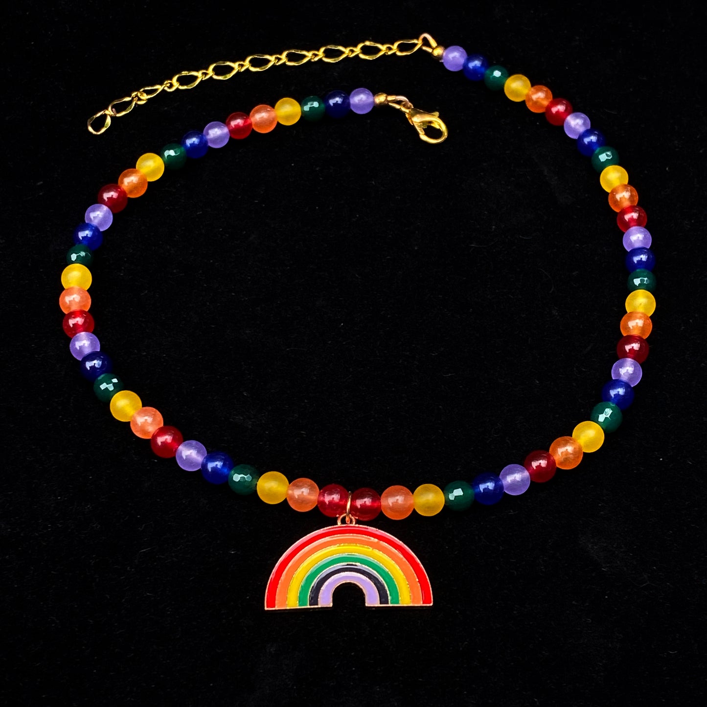 Rainbow Pendant on Jade Necklace