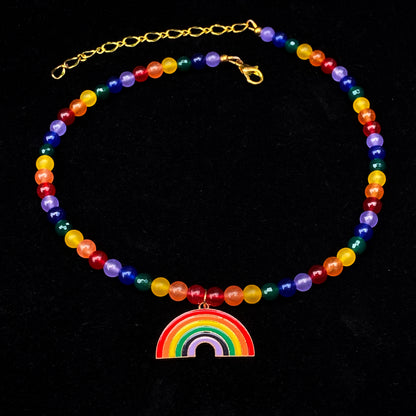 Rainbow Pendant on Jade Necklace