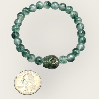 Green Jade and Pyrite Skull Bracelet