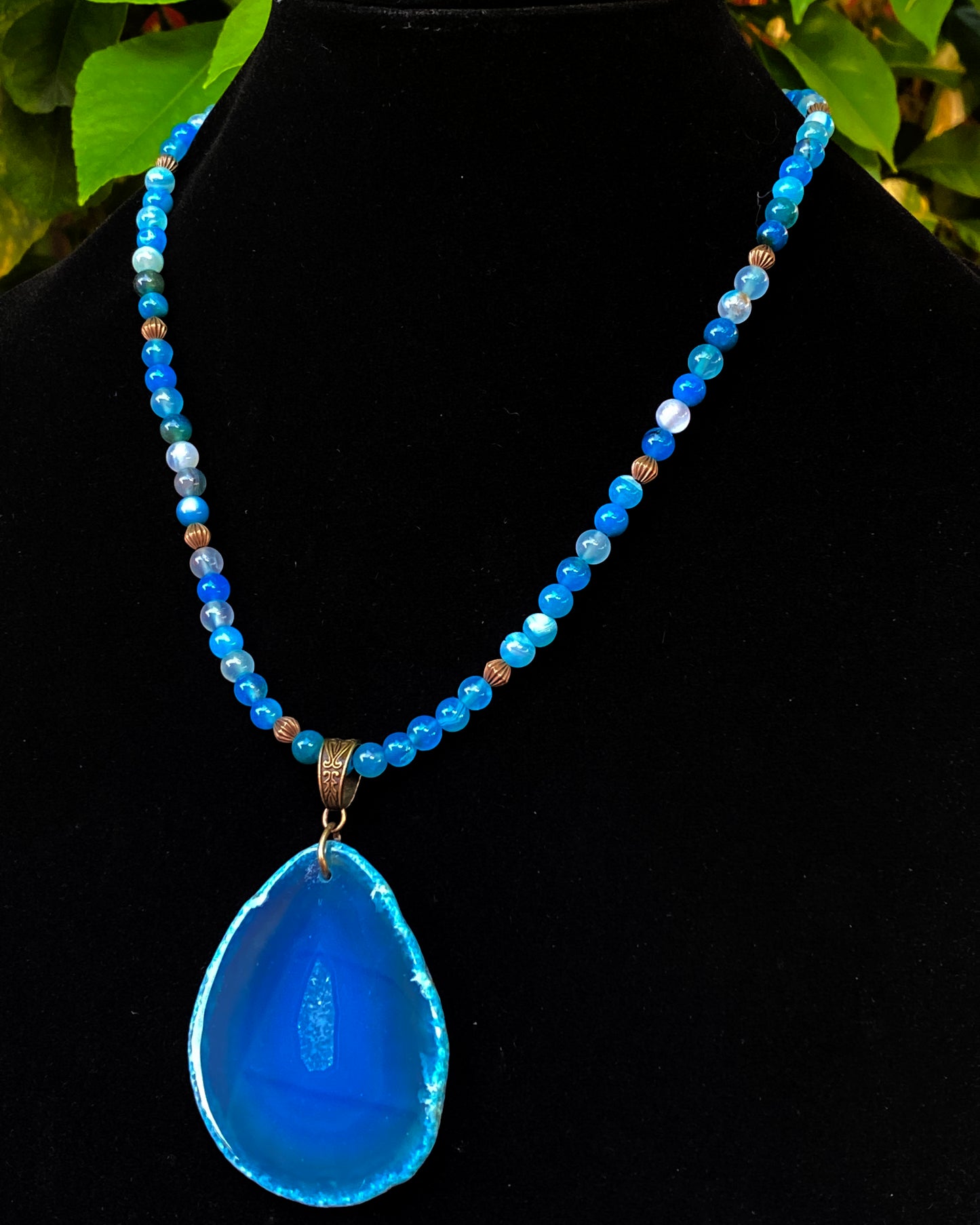 Blue Agate gemstone Slice Beaded Necklace