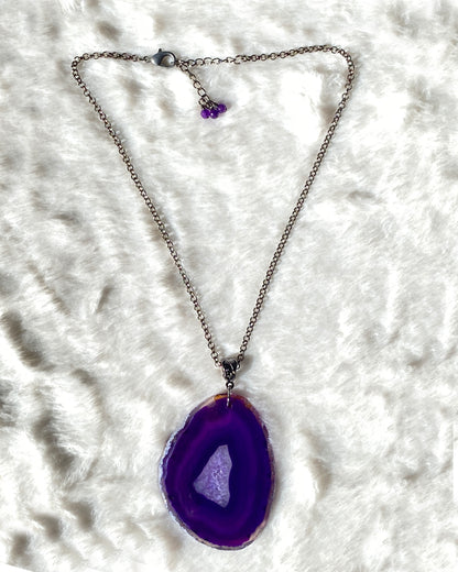 Purple Agate gemstone Slice chain Necklace