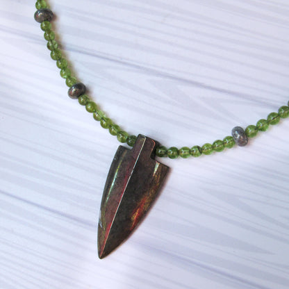 Peridot and Pyrite Arrowhead Necklace