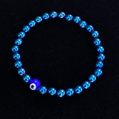Blue Hematite gemstone Evil Eye Bracelet