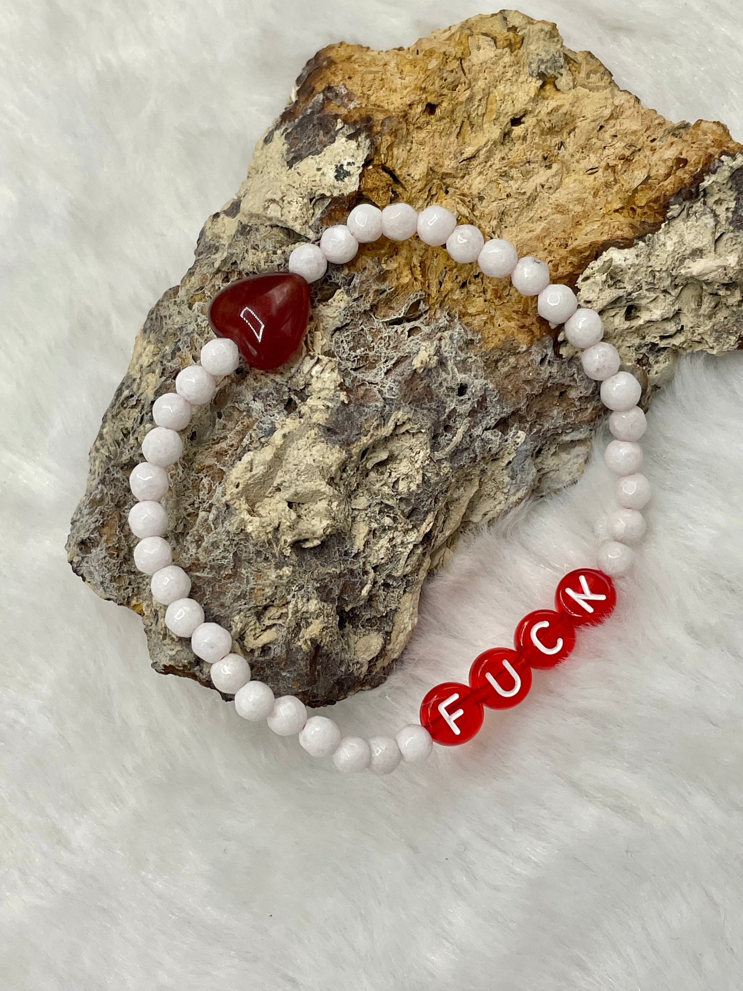 White Agate and Red Jade ”Fuck” Bracelet