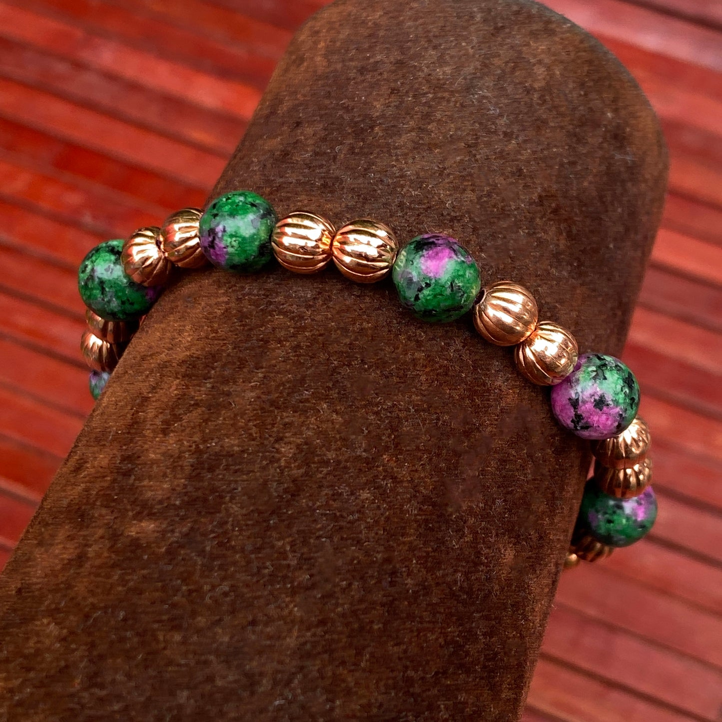 Ruby Zoisite and Copper Beaded Bracelet