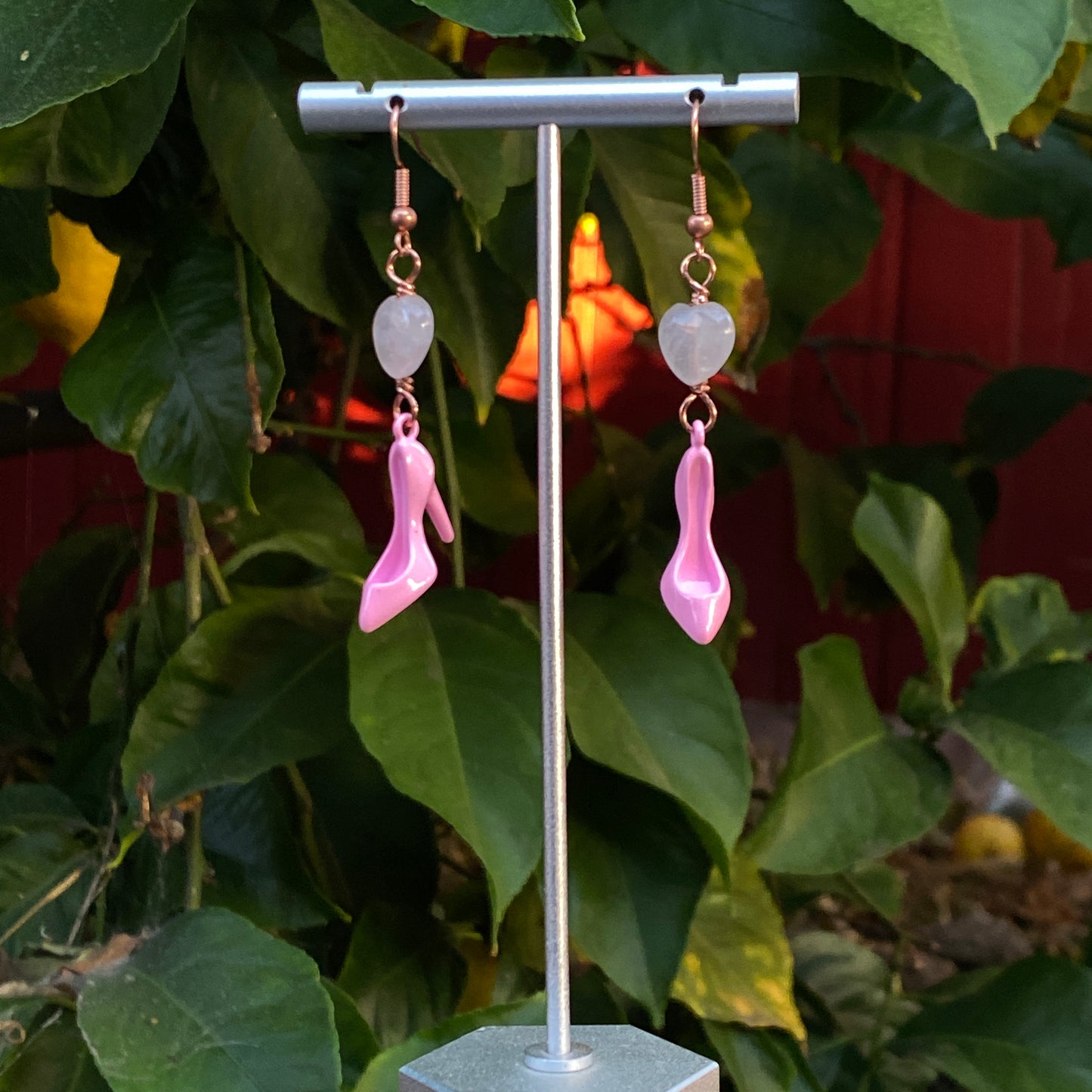 Pink Shoe and Rose Quartz Earrings