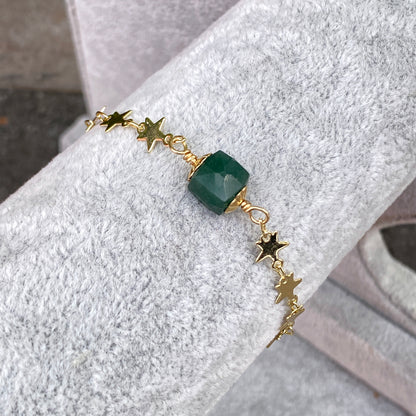 Emerald gemstone and Star chain Bracelet