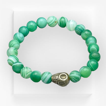 Green Agate and Pyrite Skull Bracelet