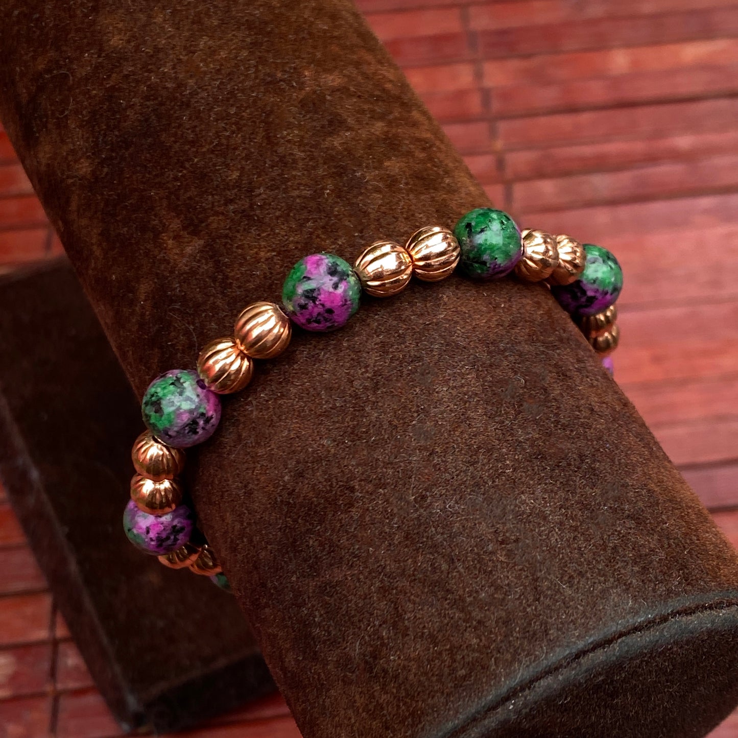 Ruby Zoisite and Copper Beaded Bracelet