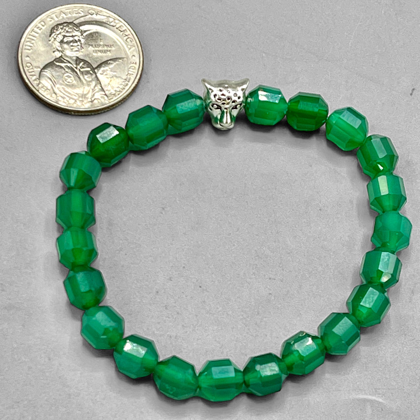 Green Agate and Silver Leopard Bracelet