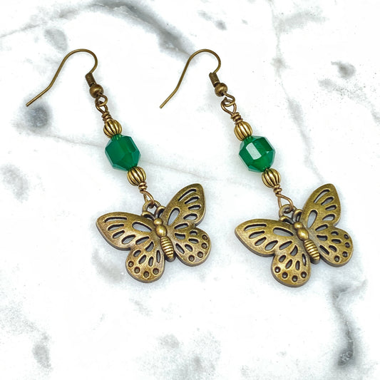 Green Agate gemstone Butterfly Earrings