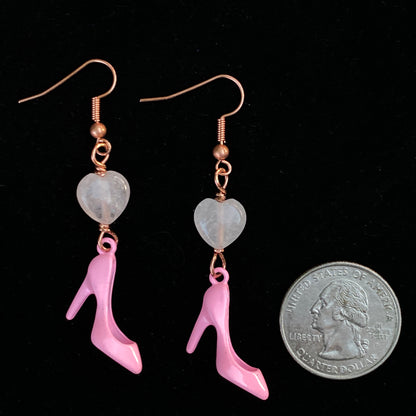 Pink Shoe and Rose Quartz Earrings