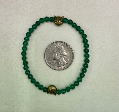 Green Agate gemstone Kitty Cat Bracelet