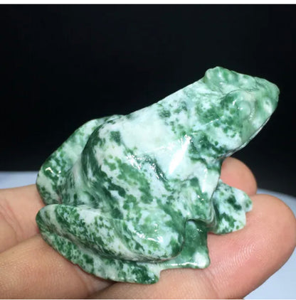 Moss Agate Frog Figurine