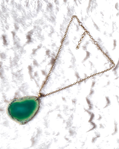 Green Agate gemstone Slice chain Necklace