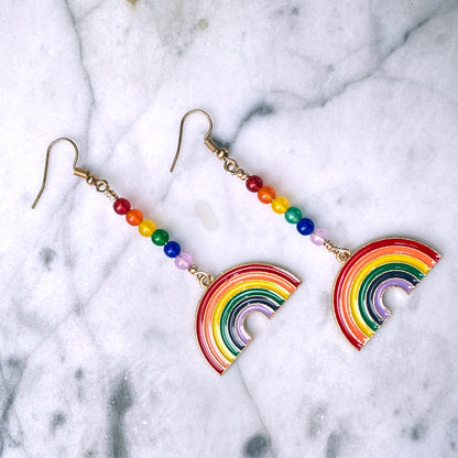 Rainbow and Jade Earrings