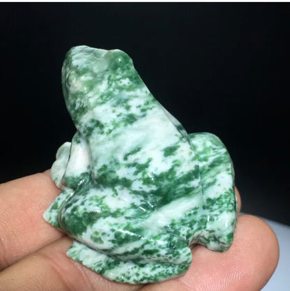 Moss Agate Frog Figurine