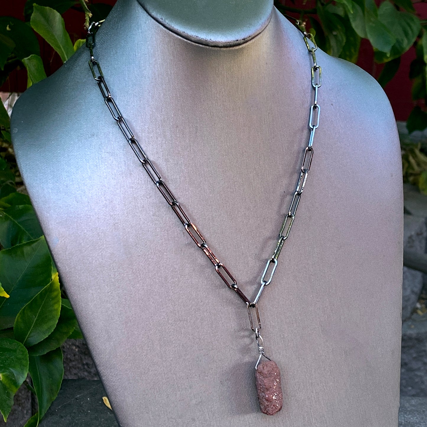 Raw Ruby gemstone Necklace on Black Gold fill Chain