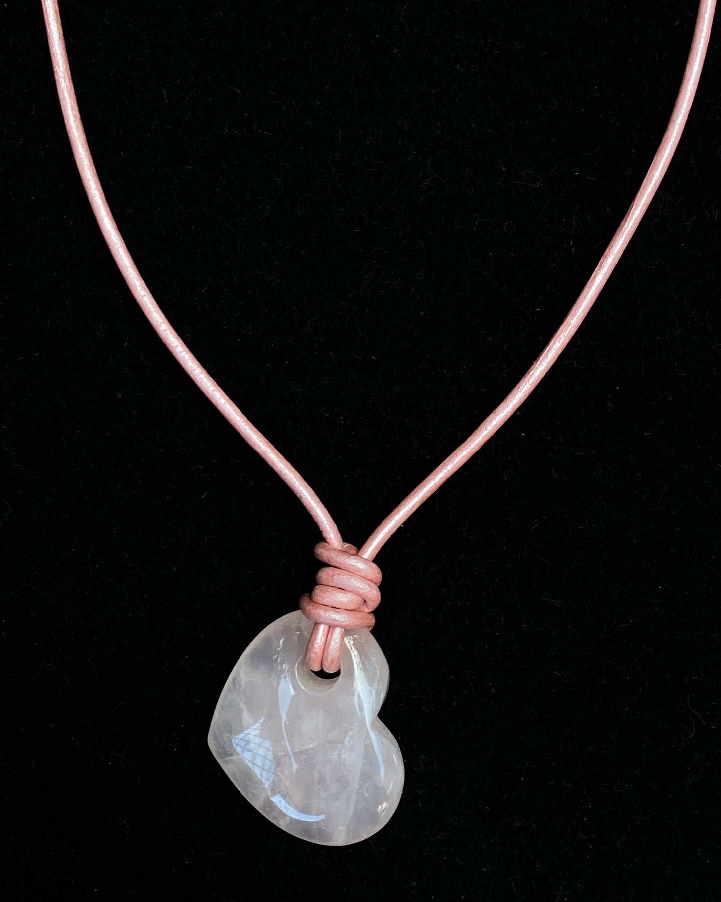 Rose Quartz Heart genuine leather Necklace